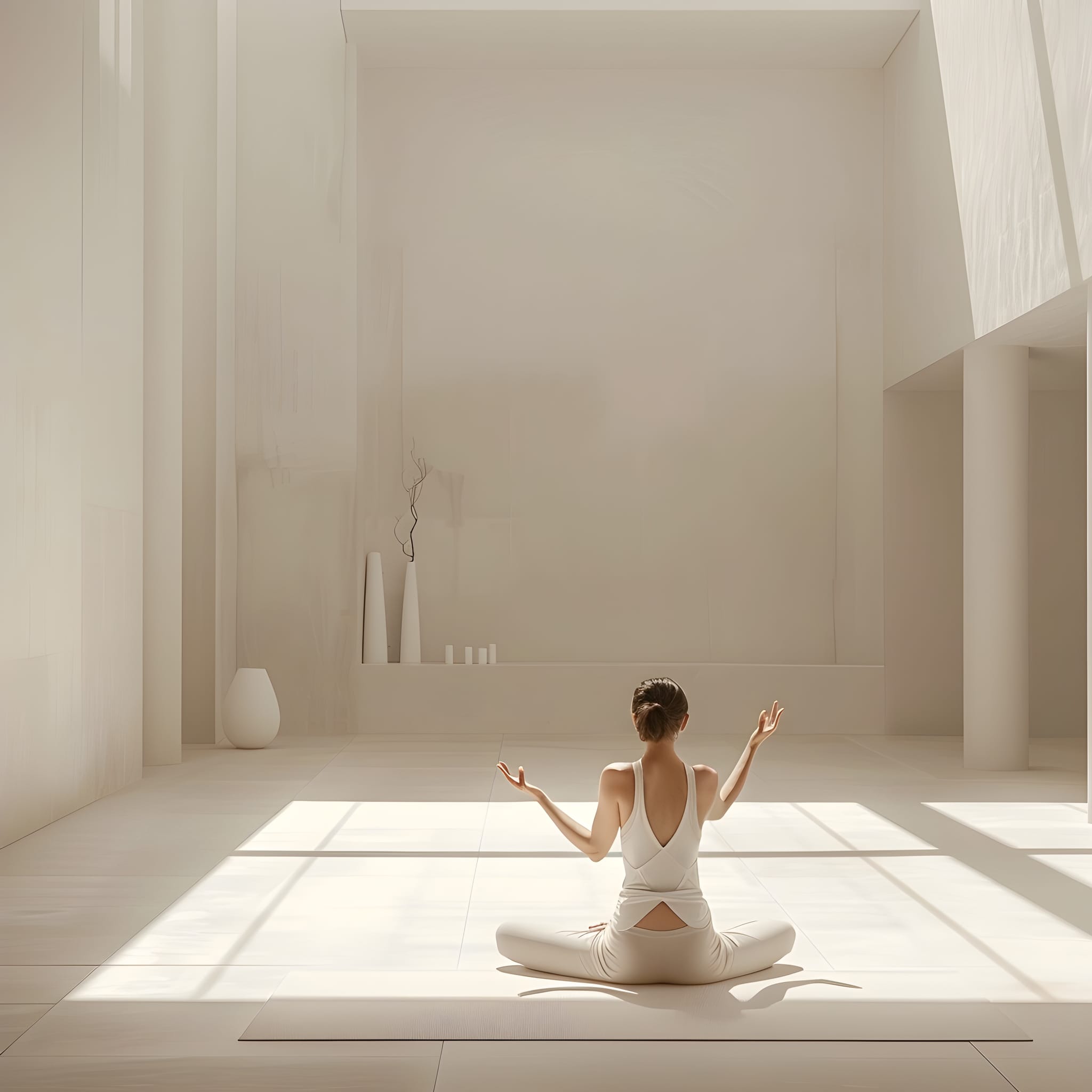 Woman practicing yoga in a sandstone archway in Malta